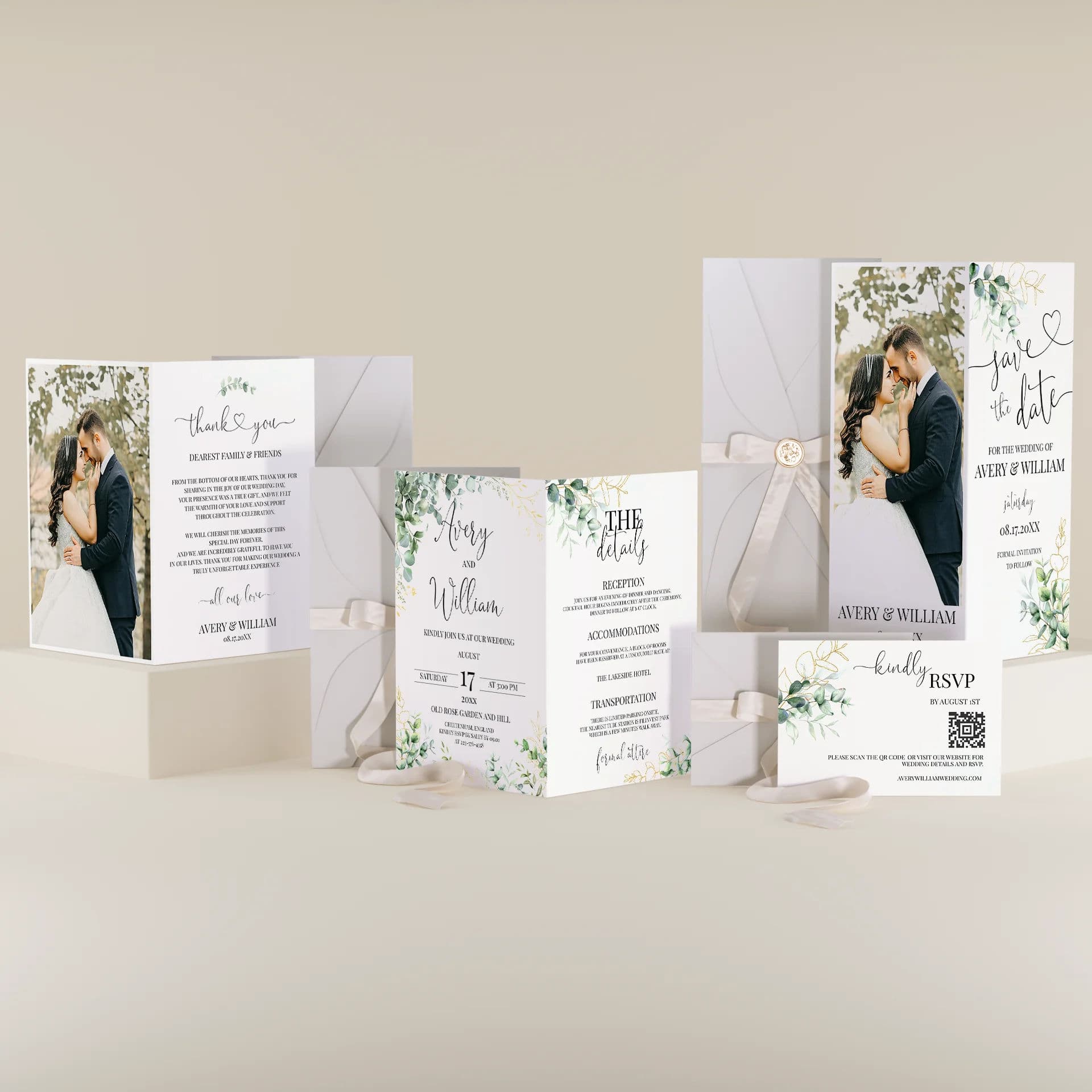 Eucalyptus Gold — Invitation Set