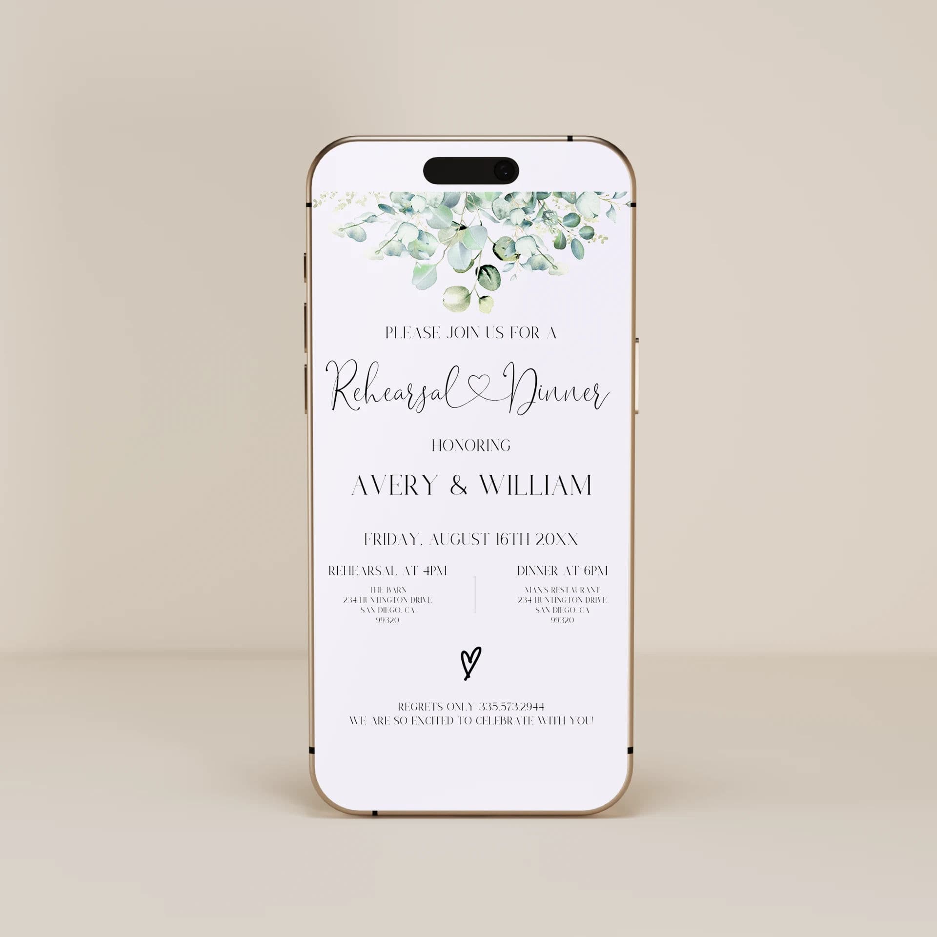 Eucalyptus Gold — Rehearsal Dinner E-Invite
