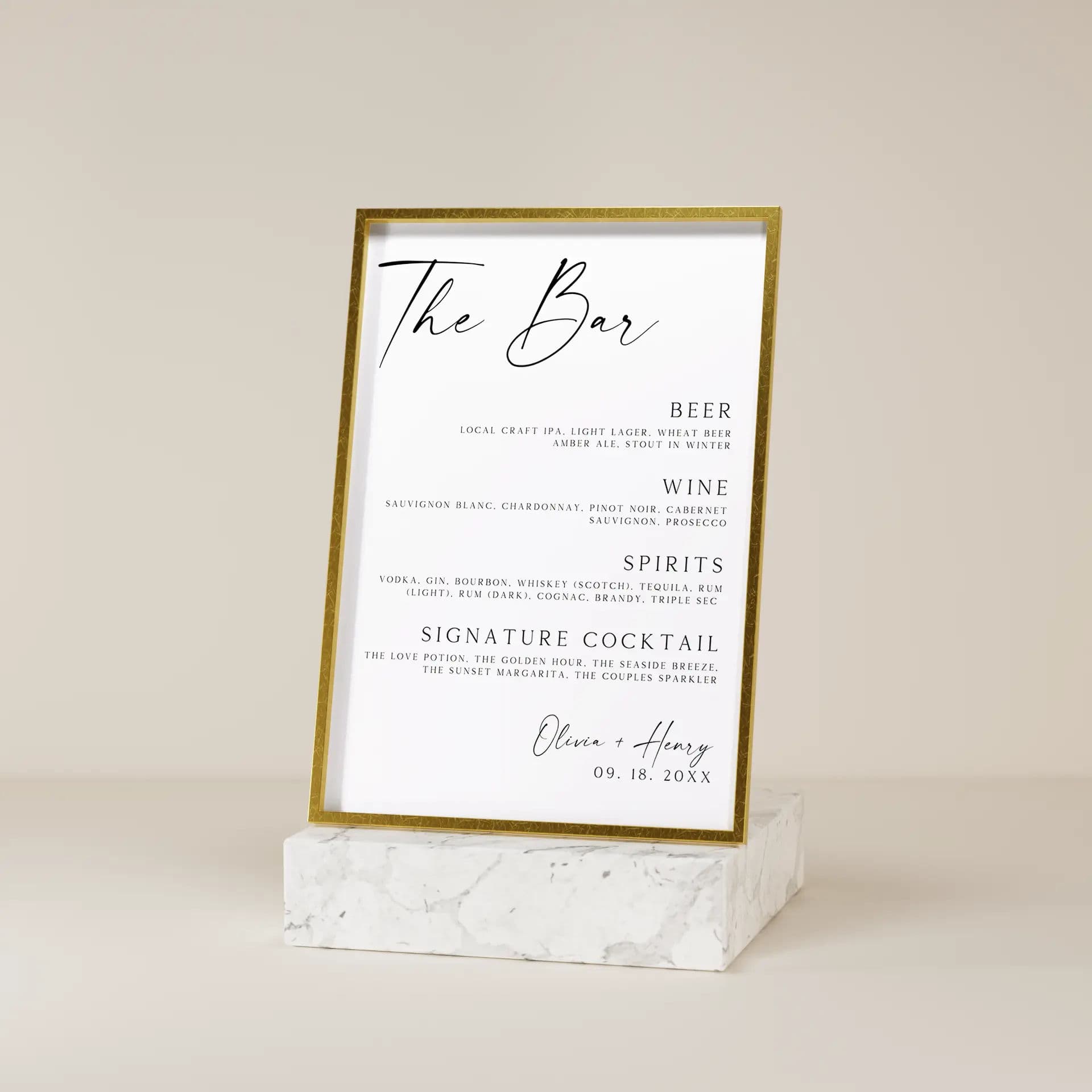 Pour — Bar Menu